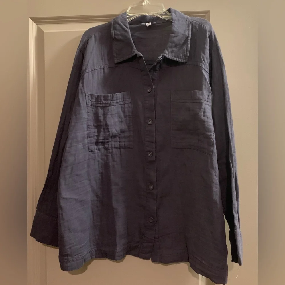 Johnny Was Calme Double Pocket Long Sleeve Shacket 100% Cotton Large Grey - Picture 2 of 9